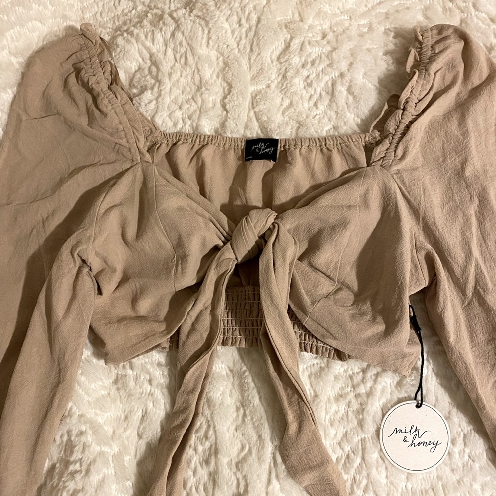 NWT linen tie up crop top